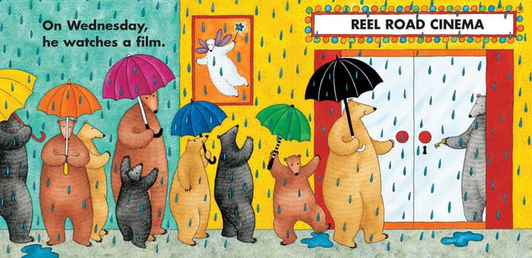 On Wednesday, he watches a film. 