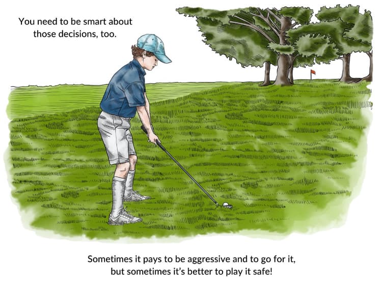 Golfer deciding whether to play it safe or to go for it