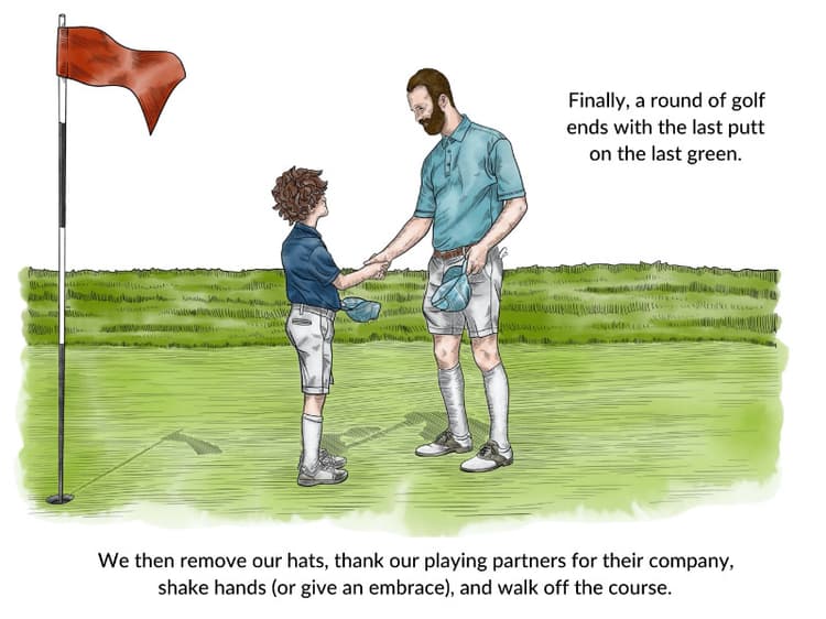 A round of golf ends with a handshake
