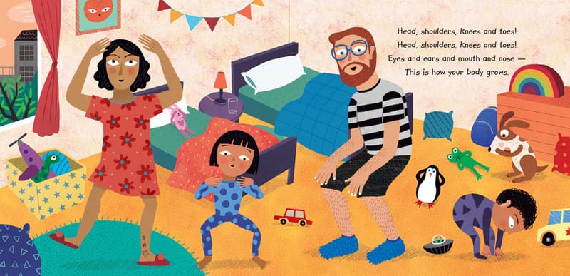 Head, shoulders, knees and toes!
Head, shoulders, knees and toes!
Eyes and ears and mouth and nose –
This is how your body grows. 