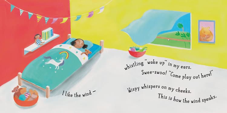 I like the wind – whistling "wake up" in my ears. 
Swee-swoo! "Come play out here!"
Wispy whispers on my cheeks. 
This is how the wind speaks. 