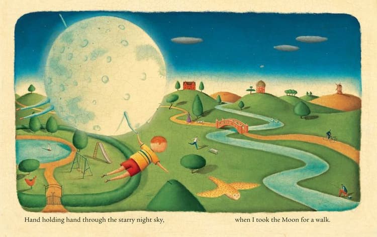 'Hand holding hand through the starry night sky, when I took the Moon for a walk.'