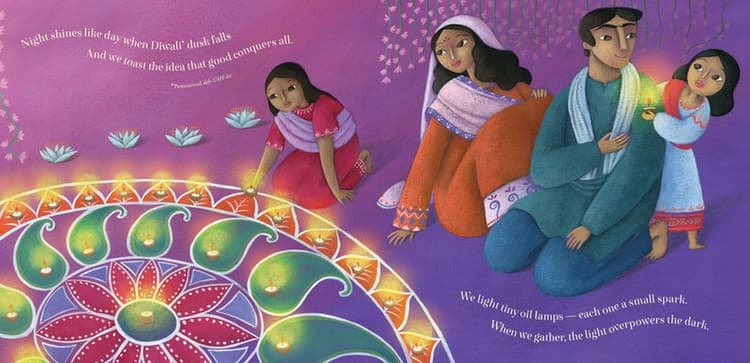 Night shines like day when Diwali dusk falls and we toast the idea that good conquers all. We light tiny oil lamps – each one a small spark. When we gather, the light overpowers the dark. 