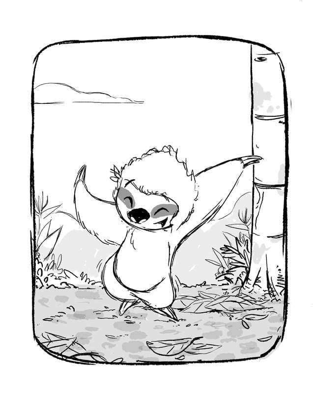 Sketch of Sloth doing his happy dance!