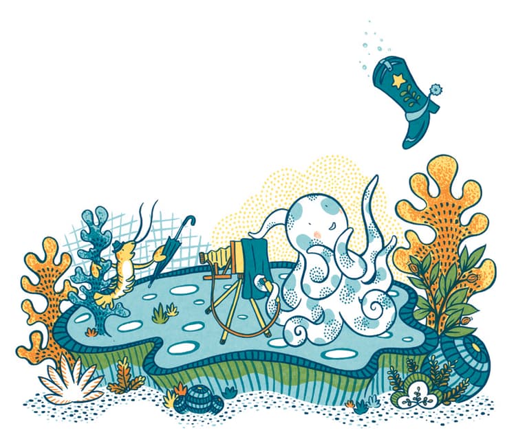 Octopus was hard at work when something floated down from above.