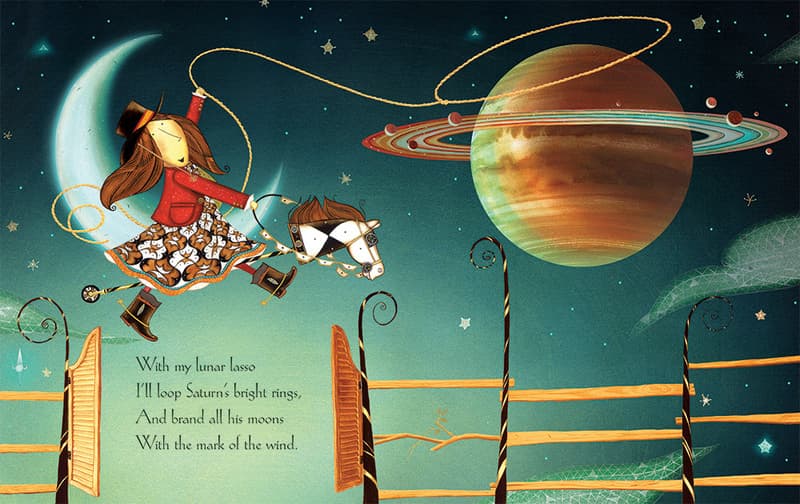 With my lunar lasso I'll loop Saturn's bright rings, and brand all his moons with the mark of the wind. 