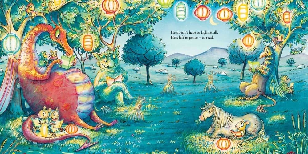 He doesn't have to fight at all.
He's left in peace - to read 