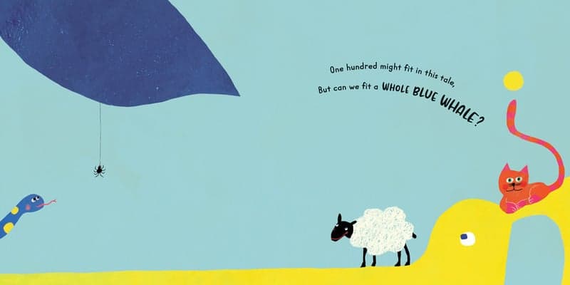 One hundred might fit this tale, 
But can we fit a whole blue whale?