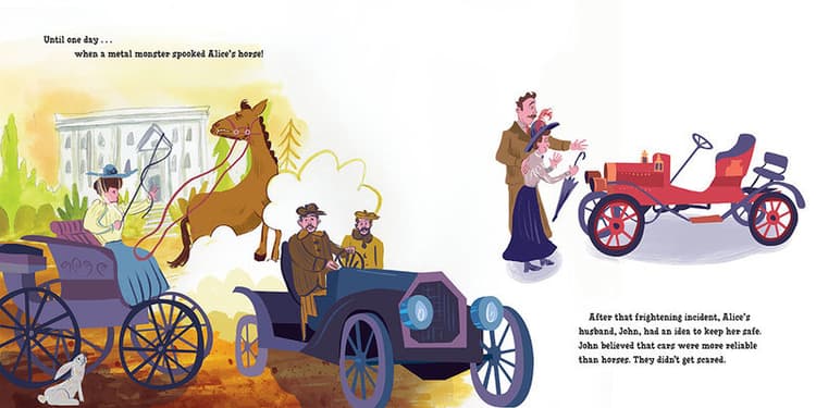 Alice's husband presents her with a new car after her near carriage accident with a motorist.