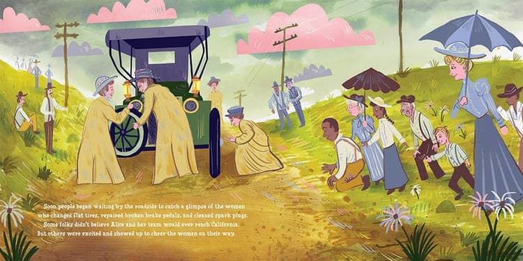 Alice and her pals had to change flat tires and perform auto repairs along their journey.