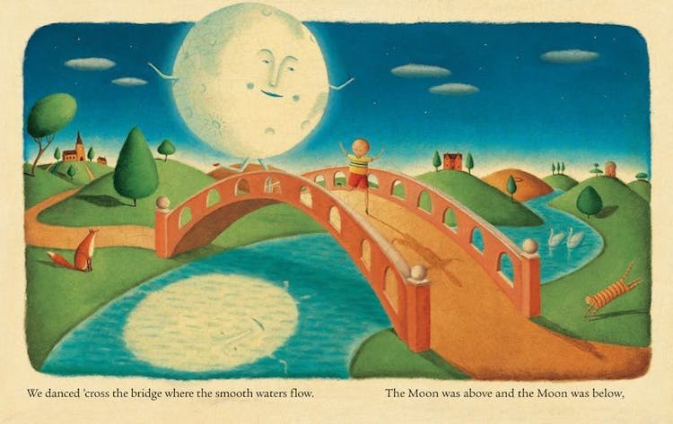 'We danced 'cross the bridge where the smooth waters flow. The Moon was above and the Moon was below...'