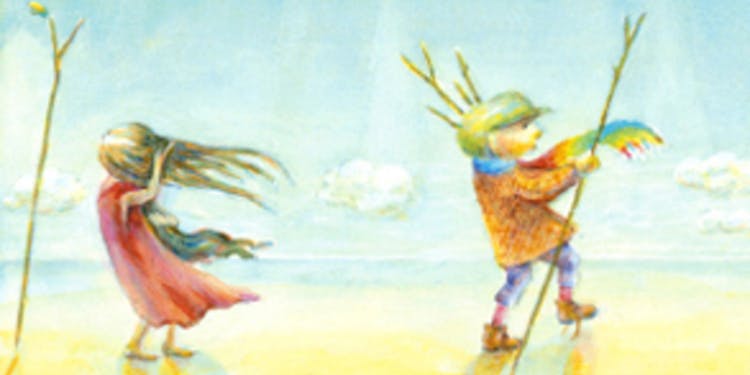 Peter leads Selkie over the sands