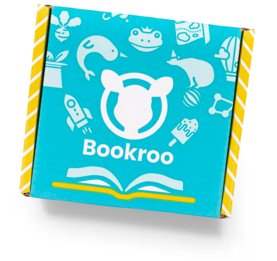 A blue and yellow Bookroo box